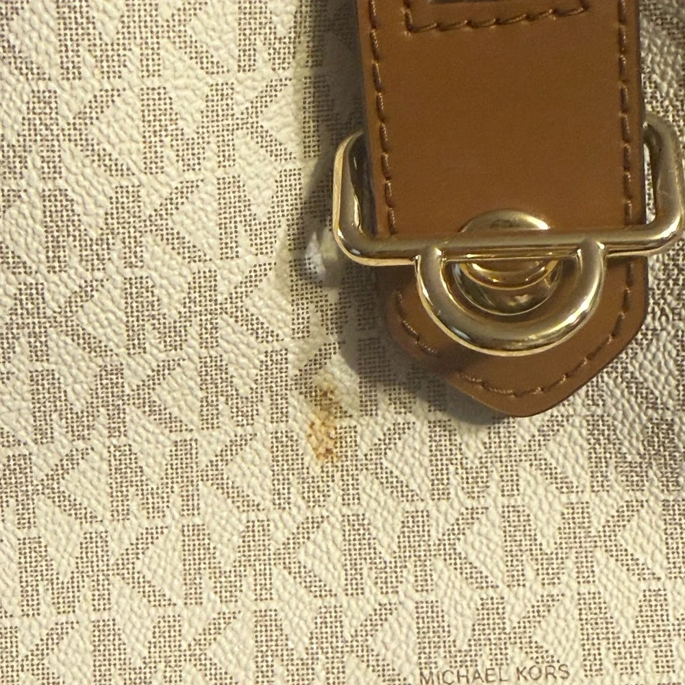 Michael Kors Cream and Tan Monogram Laptop Bag